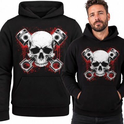Bluza męska z kapturem - czaszka ze skrzyżowanymi tłokami dla mechanika