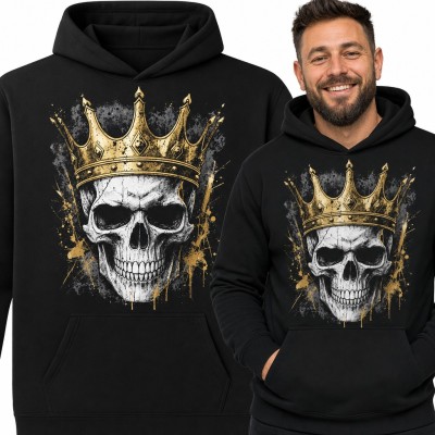 Bluza męska z kapturem - czaszka w złotej koronie