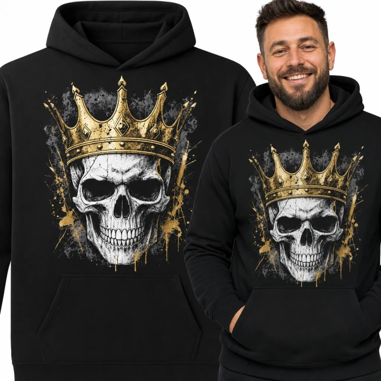 Bluza męska z kapturem - czaszka w złotej koronie