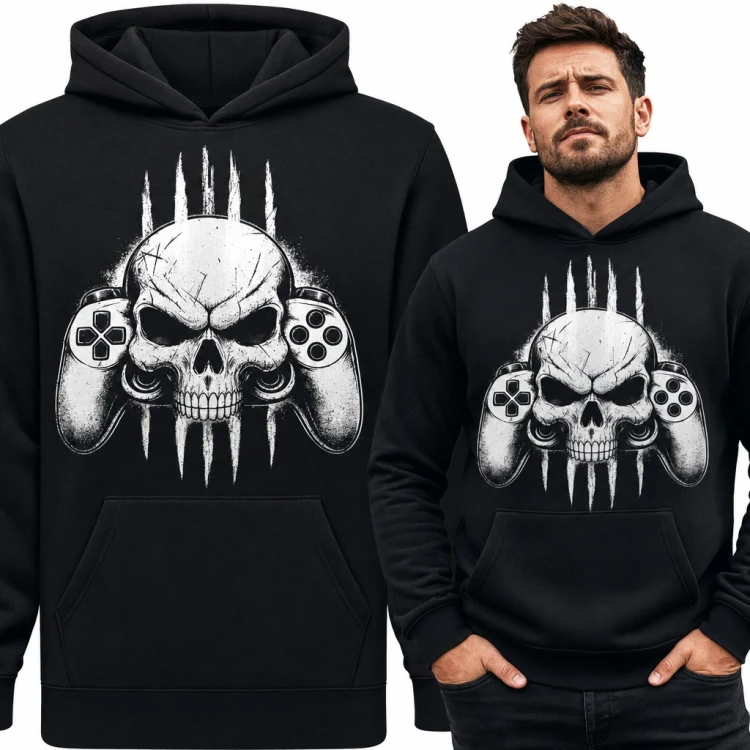 Bluza męska z kapturem - czaszka z padami do gier dla gracza