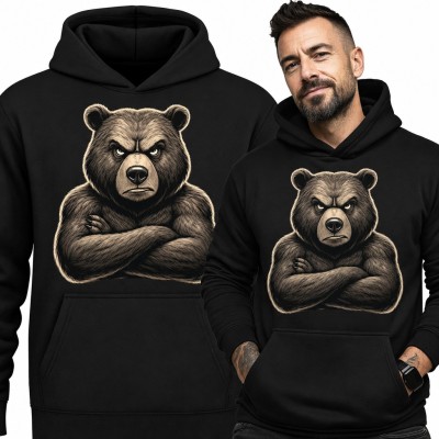 Bluza męska z kapturem - groźny niedźwiedź grizzly ze skrzyżowanymi łapami