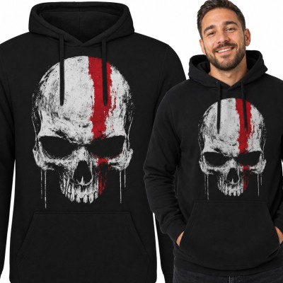 Bluza męska z kapturem - czaszka z czerwonym pasem w stylu grunge