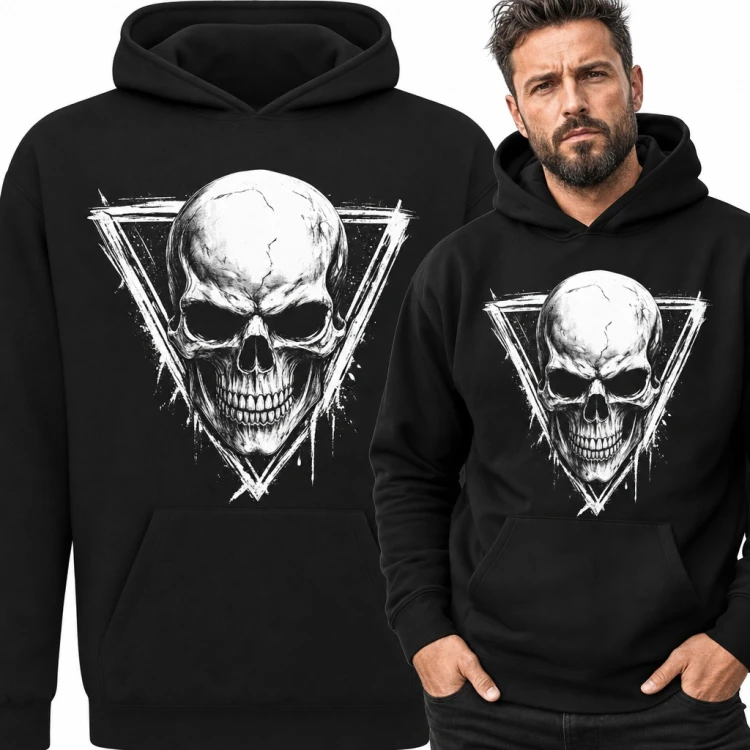 Bluza męska z kapturem - czaszka w odwróconym trójkącie w stylu grunge