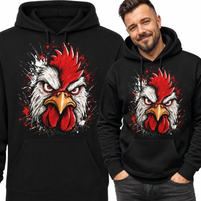 Bluza męska z kapturem - wściekły kogut z czerwonym grzebieniem