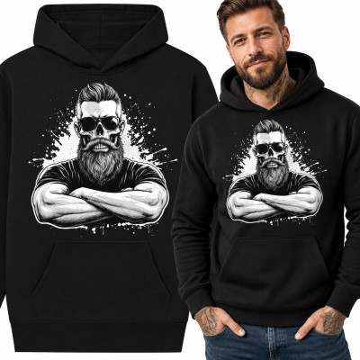Bluza męska z kapturem - brodata czaszka w okularach ze skrzyżowanymi ramionami