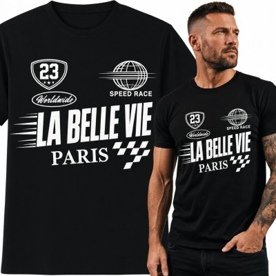 Koszulka męska z motywem wyścigowym „La Belle Vie” - Paryż i motorsport