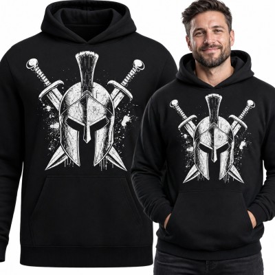 Bluza męska z kapturem - spartański hełm wojownika ze skrzyżowanymi mieczami