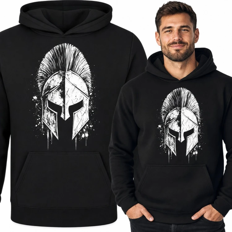 Bluza męska z kapturem - spartański hełm wojownika w stylu grunge