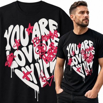 Koszulka męska streetwear z sercem „You Are Not Alone” i napisem „I'll Always Be Here”