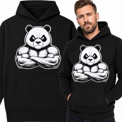 Bluza męska z kapturem - umięśniona panda ze skrzyżowanymi ramionami