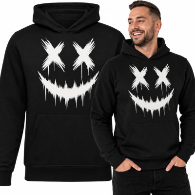 Bluza męska z kapturem - uśmiechnięta buźka z oczami X w stylu graffiti