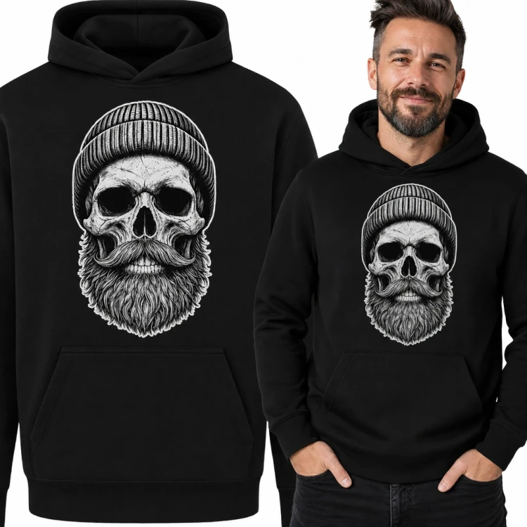 Bluza męska z kapturem - czaszka brodacza w czapce beanie