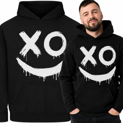Bluza męska z kapturem - uśmiechnięta buźka XO w stylu graffiti