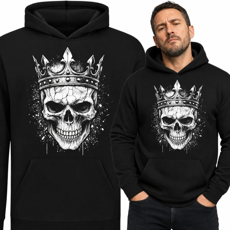 Bluza męska z kapturem - czaszka w królewskiej koronie z rozpryskami