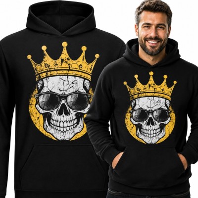 Bluza męska z kapturem - czaszka w złotej koronie i okularach przeciwsłonecznych