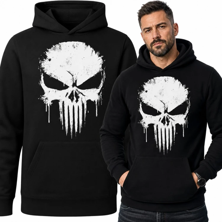 Bluza męska z kapturem - mroczna czaszka w stylu grunge dla fana rocka