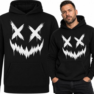 Bluza męska z kapturem - mroczna buźka z oczami X i ostrym uśmiechem