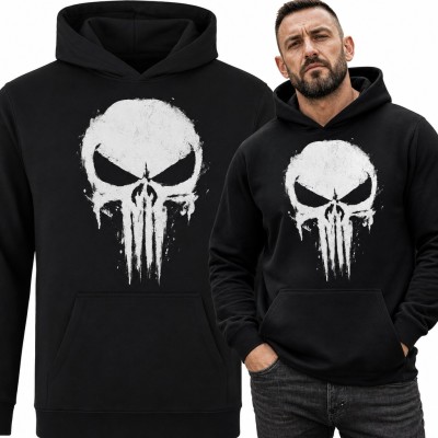 Bluza męska z kapturem - biała czaszka grunge z gniewnym spojrzeniem