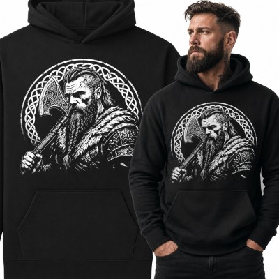 Bluza męska z kapturem - wiking z toporem w celtyckim kręgu