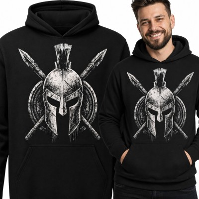 Bluza męska z kapturem - spartański hełm z włóczniami i tarczą