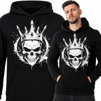Bluza męska z kapturem - czaszka w koronie z rozbryzgami farby