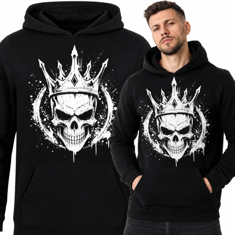 Bluza męska z kapturem - czaszka w koronie z rozbryzgami farby