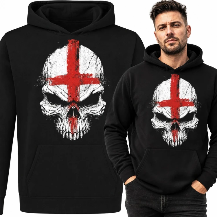 Bluza męska z kapturem - czaszka z flagą Anglii i krzyżem św. Jerzego