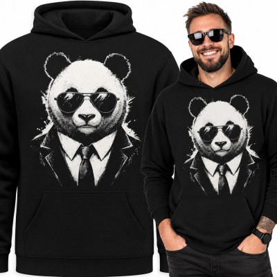 Bluza męska z kapturem - panda w garniturze i okularach przeciwsłonecznych