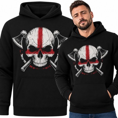 Bluza męska z kapturem - czaszka z krzyżem św. Jerzego i skrzyżowane topory