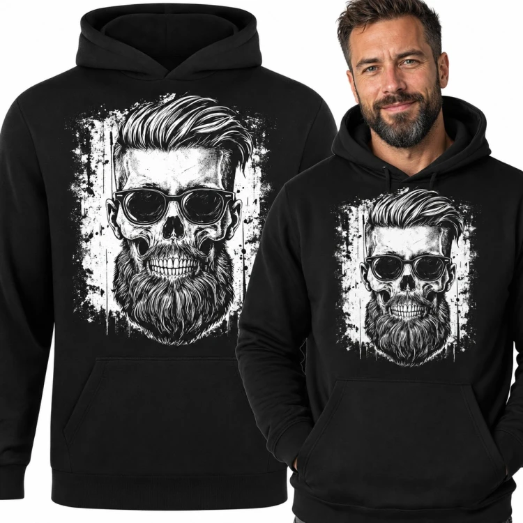 Bluza męska z kapturem - czaszka z brodą w okularach przeciwsłonecznych dla brodacza