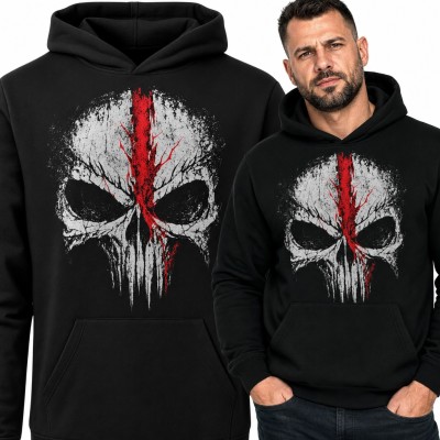 Bluza męska z kapturem - czaszka Punisher z czerwonym pęknięciem