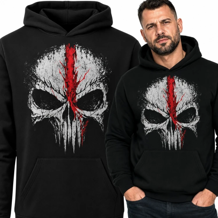 Bluza męska z kapturem - czaszka Punisher z czerwonym pęknięciem