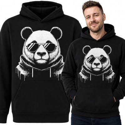 Bluza męska z kapturem - panda w okularach przeciwsłonecznych w stylu streetwear