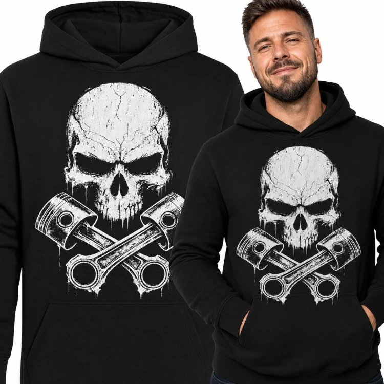 Bluza męska z kapturem - grunge czaszka z tłokami silnika