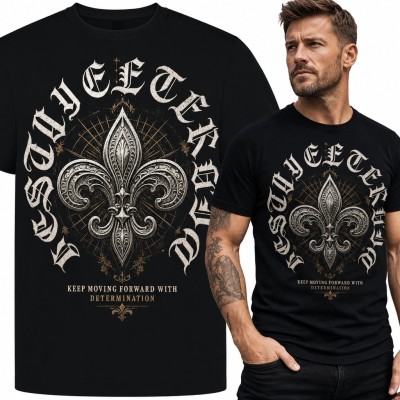 Koszulka męska z lilią fleur-de-lis „Respect Earned” - gotycki wzór