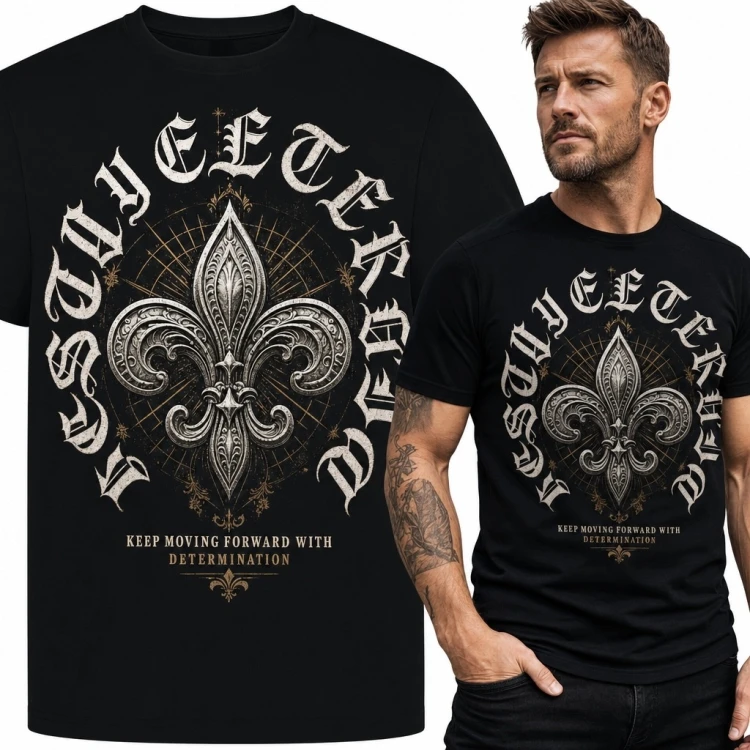 Koszulka męska z lilią fleur-de-lis „Respect Earned” - gotycki wzór