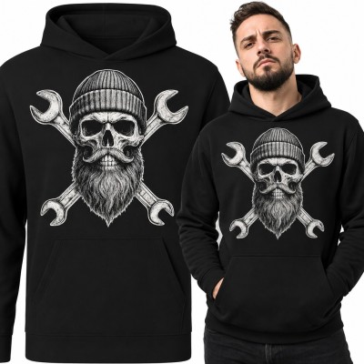 Bluza męska z kapturem - czaszka brodacza z kluczami płaskimi na warsztat