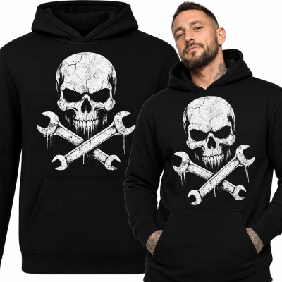 Bluza męska z kapturem - warsztatowa trupia czaszka z kluczami płaskimi