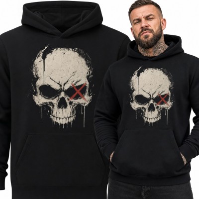 Bluza męska z kapturem - czaszka z czerwonym X na oku w stylu grunge