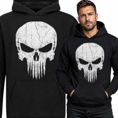 Bluza męska z kapturem - pęknięta czaszka z długimi zębami w stylu grunge