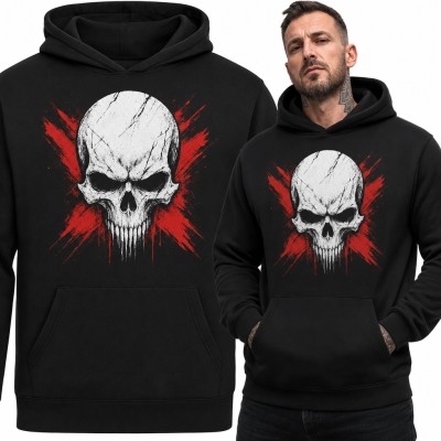 Bluza męska z kapturem - popękana czaszka na czerwonym krzyżu
