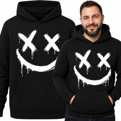 Bluza męska z kapturem - smiley z ociekającą farbą streetwear
