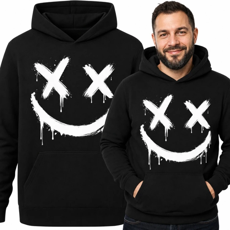 Bluza męska z kapturem - smiley z ociekającą farbą streetwear