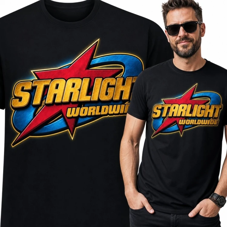 Koszulka męska retro z gwiazdą „Starlight Worldwide” - styl lat 80