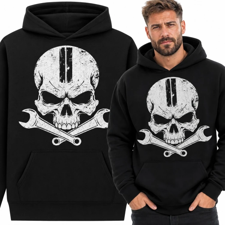 Bluza męska z kapturem - czaszka mechanika ze skrzyżowanymi kluczami