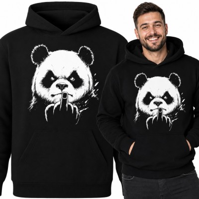 Bluza męska z kapturem - wściekła panda pokazująca środkowy palec