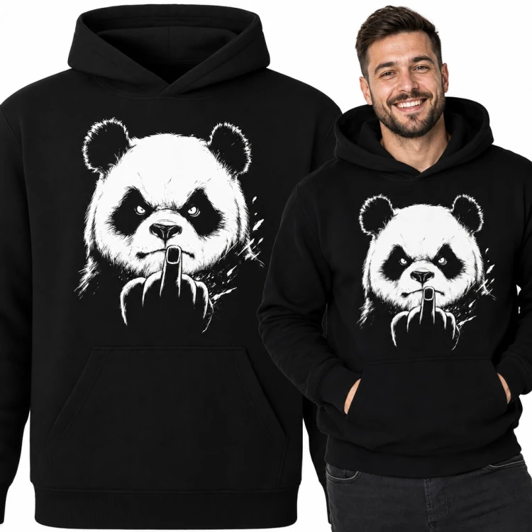 Bluza męska z kapturem - wściekła panda pokazująca środkowy palec