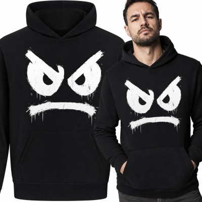 Bluza męska z kapturem - wściekła buźka graffiti z zaciekami farby