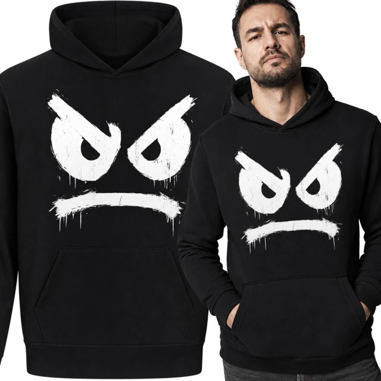 Bluza męska z kapturem - wściekła buźka graffiti z zaciekami farby