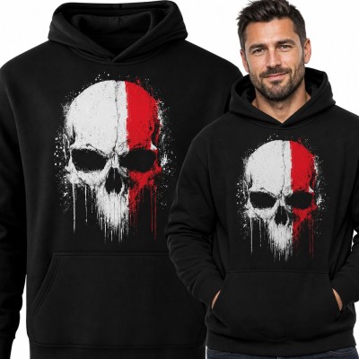 Bluza męska z kapturem - biało-czerwona czaszka z zaciekami w barwach Polski